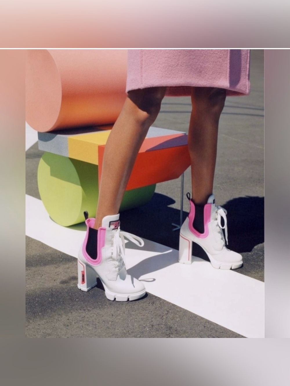 Prada Chunky Neon Pink Ankle Lace Up Boots Size 36.5 ASO Nicki Minaj